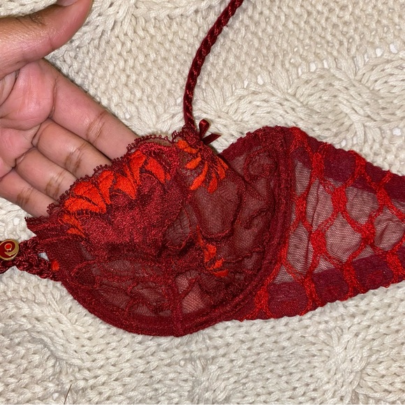 AUBADE SHEER LACE BALCONETTE BRA in RED - Picture 6 of 9